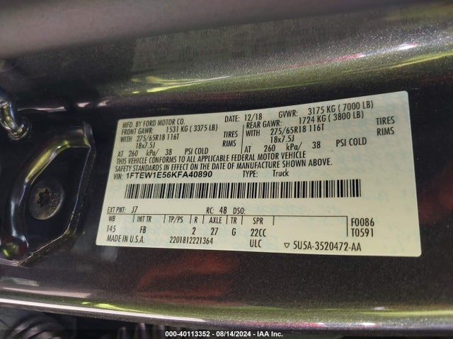 1FTEW1E56KFA40890 Ford F-150 Xlt