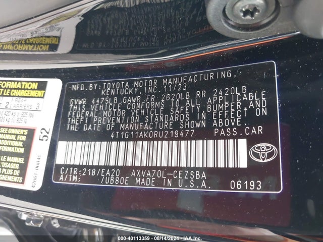 Toyota CAMRY SE 2024 4T1G11AK0RU219477 Image 9
