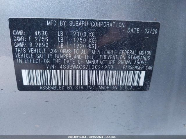 4S3BWAC67L3024960 Subaru Legacy Premium