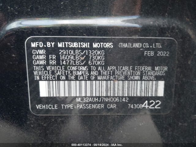 2022 MITSUBISHI MIRAGE ML32AUHJ7NH006142 Photo 8