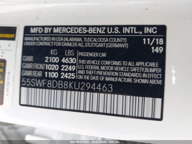 55SWF8DB8KU294463 Mercedes-Benz C 300