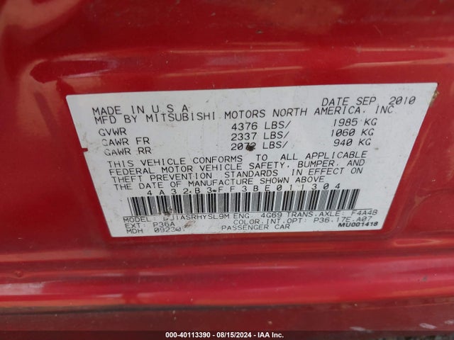 2011 MITSUBISHI GALANT 4A32B3FF3BE011304 Photo 8