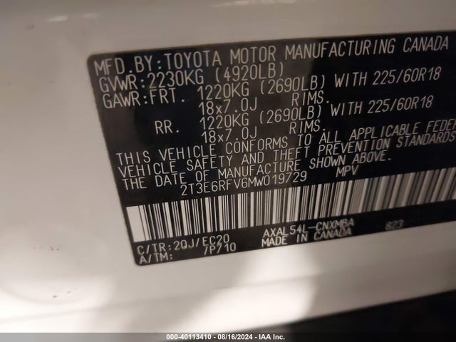 2T3E6RFV6MW019729 Toyota Rav4 Hybrid Xse