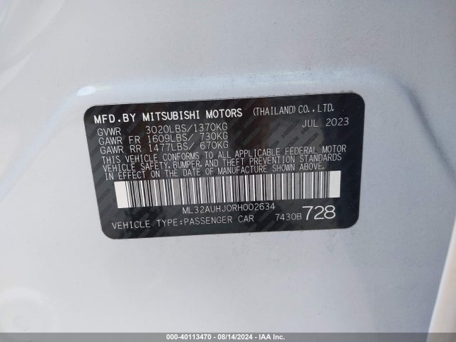 2024 MITSUBISHI MIRAGE ML32AUHJ0RH002634 Photo 8