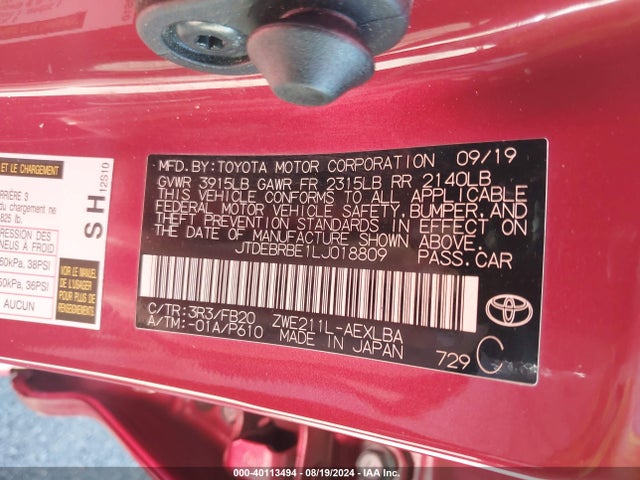 Toyota Corolla Hybrid Le 2020 JTDEBRBE1LJ018809 Image 9