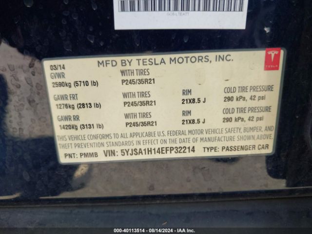 5YJSA1H14EFP32214 Tesla Model S P85
