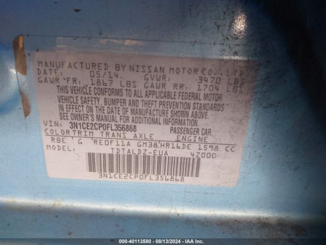 3N1CE2CP0FL356868 Nissan Versa Note S (sr)/s Plus/sl/sr/sv