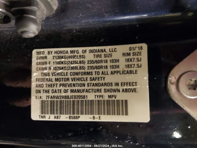 7FARW2H88JE020581 Honda Cr-v Ex-l