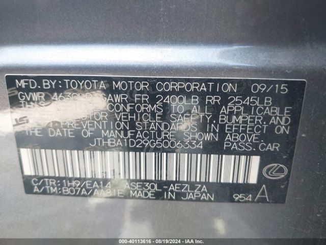 JTHBA1D29G5006334 Lexus IS 200T