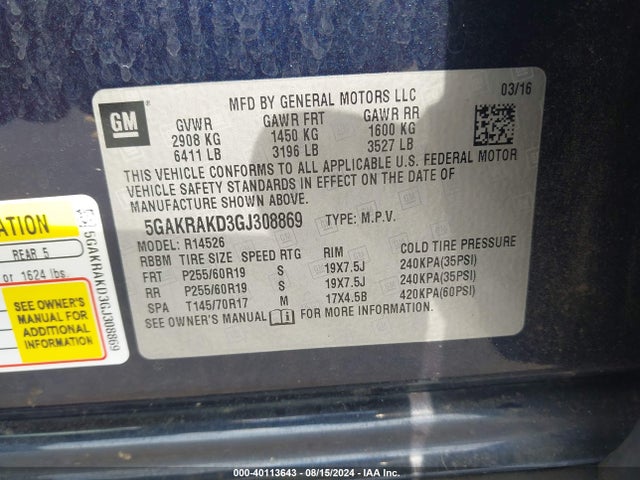 5GAKRAKD3GJ308869 Buick Enclave Convenience