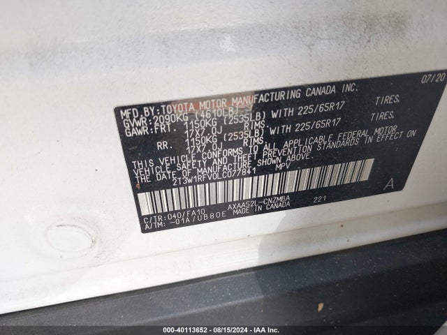 Toyota Rav4 Xle 2020 2T3W1RFV0LC077841 Image 9