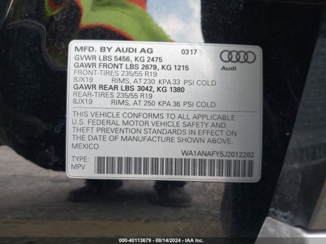 WA1ANAFY5J2012282 Audi Q5 2.0t Premium/2.0t Tech Premium