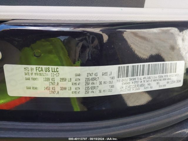 2C4RC1CG8JR148501 Chrysler Pacifica Lx