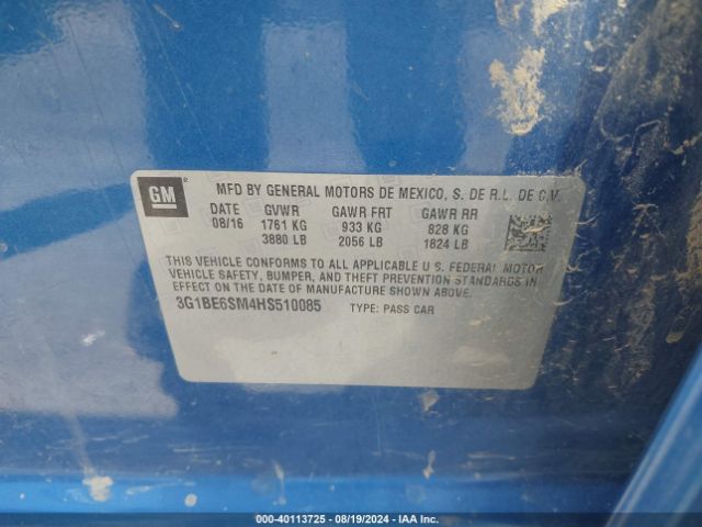 3G1BE6SM4HS510085 Chevrolet Cruze Lt Auto