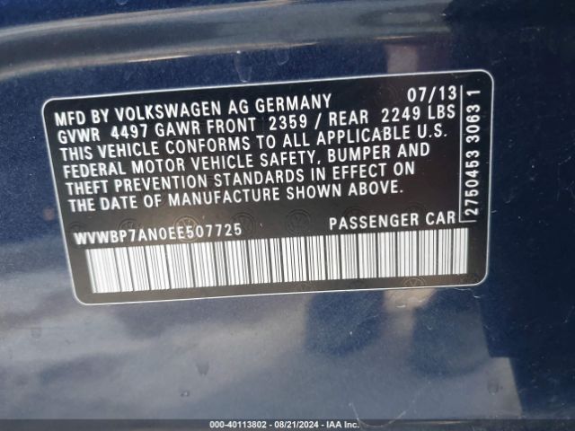 WVWBP7AN0EE507725 Volkswagen Cc 2.0t Sport