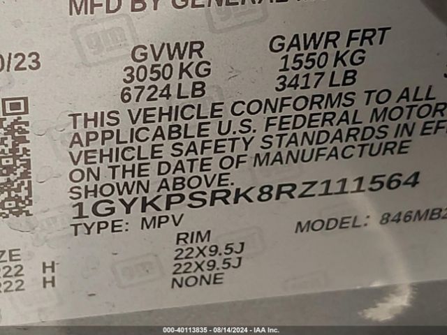 1GYKPSRK8RZ111564 Cadillac Lyriq Luxury W/1se