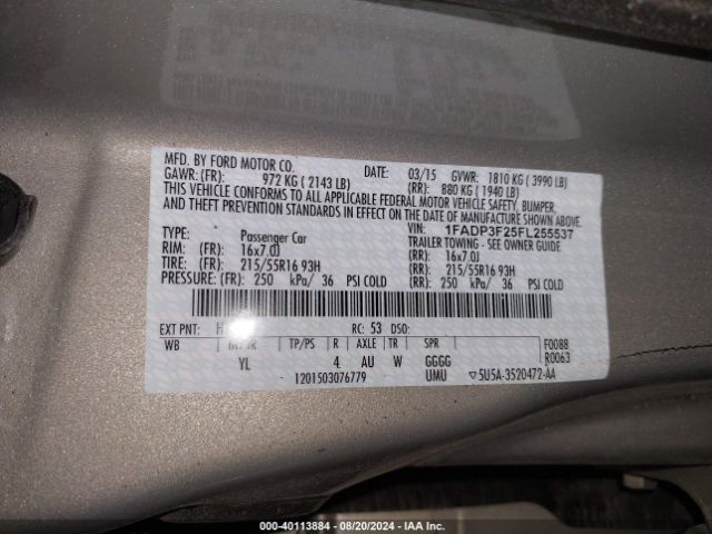 1FADP3F25FL255537 Ford FOCUS SE