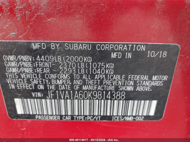 JF1VA1A60K9814388 Subaru WRX