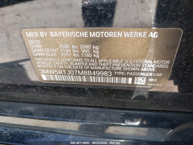 BMW 330I 2021 3MW5R1J07M8B49983 Image 9