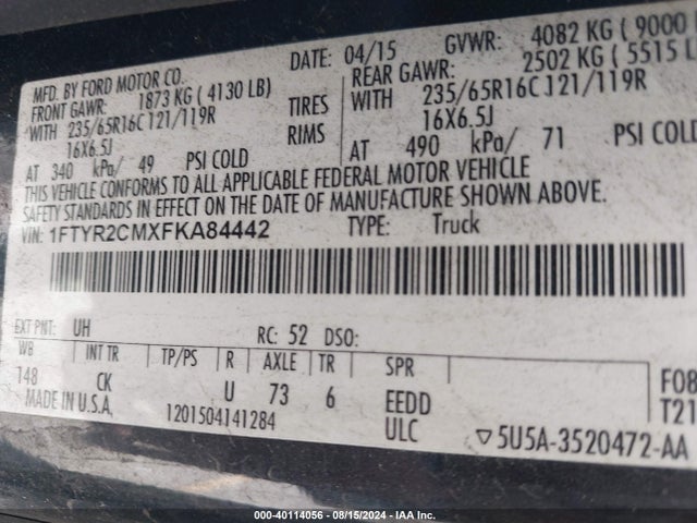Ford Transit-250 2015 1FTYR2CMXFKA84442 Image 9