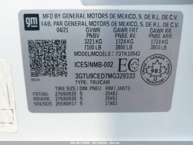 3GTU9CED7MG329333 GMC Sierra 1500 4wd  Short Box Elevation/4wd  Standard Box Elevation