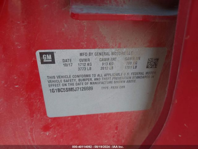 1G1BC5SM5J7126689 Chevrolet Cruze Ls Auto