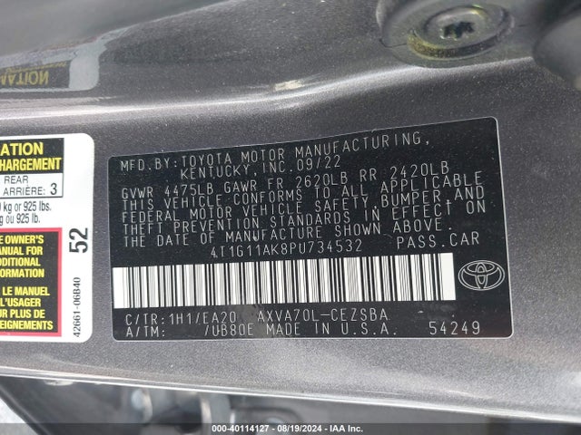 Toyota CAMRY SE 2023 4T1G11AK8PU734532 Image 9