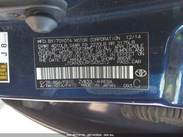 JTDKN3DU9F0435312 Toyota Prius Two