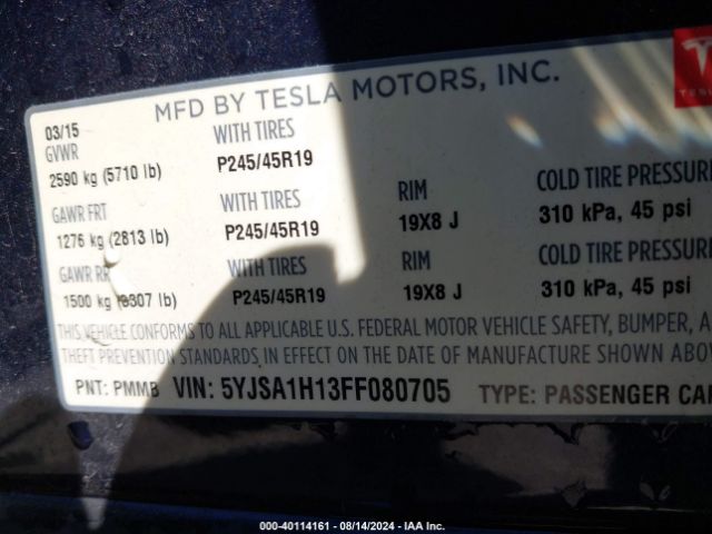 5YJSA1H13FF080705 Tesla Model S 60/70/85