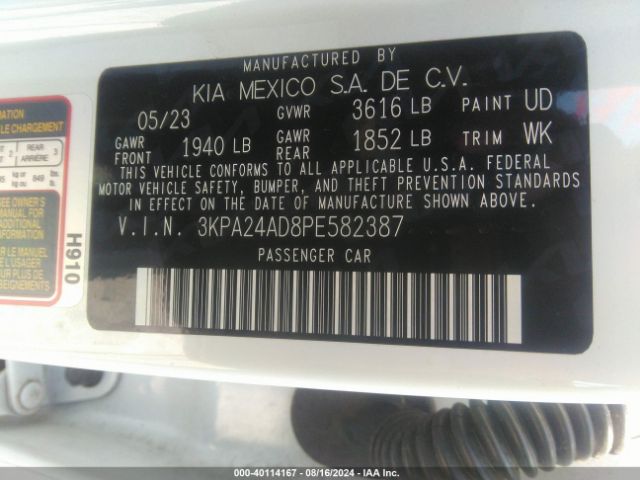 3KPA24AD8PE582387 KIA RIO S