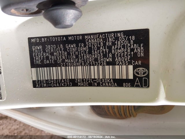 Toyota COROLLA L 2018 2T1BURHEXJC113236 Image 9