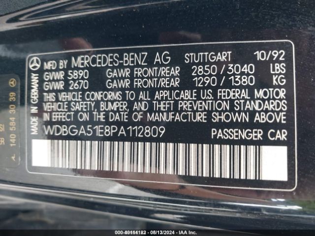 1993 MERCEDES-BENZ 500 WDBGA51E8PA112809 Photo 8