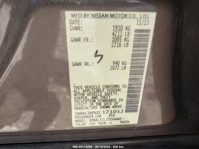 Nissan Altima 2.5 Sv 2014 1N4AL3APXEC171052 Image 9