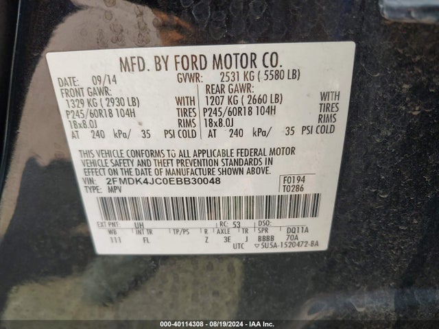 Ford EDGE SEL 2014 2FMDK4JC0EBB30048 Image 9