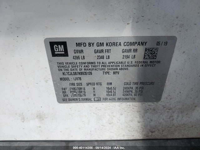 Chevrolet Trax Lt 2019 KL7CJLSB7KB935126 Image 9
