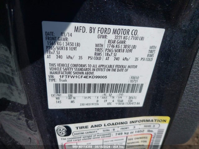 Ford F-150 Xlt 2014 1FTFW1CF4EKD99005 Image 9