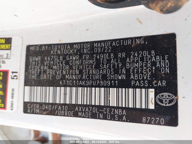 Toyota CAMRY LE 2023 4T1C11AK9PU730911 Image 9