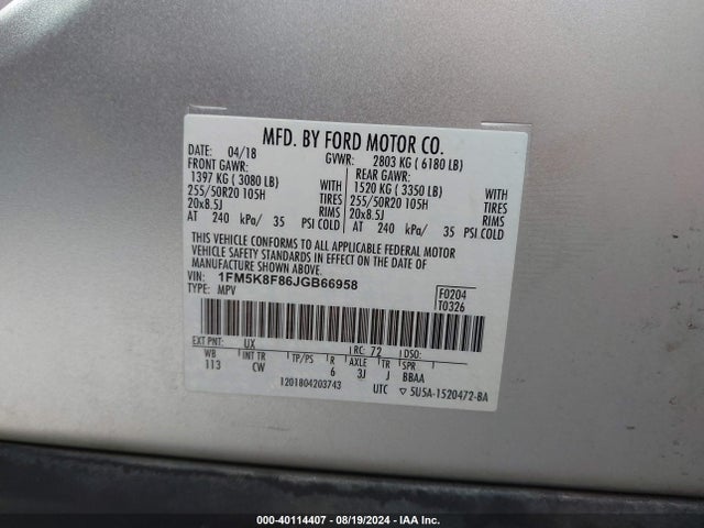 Ford Explorer Limited 2018 1FM5K8F86JGB66958 Image 9