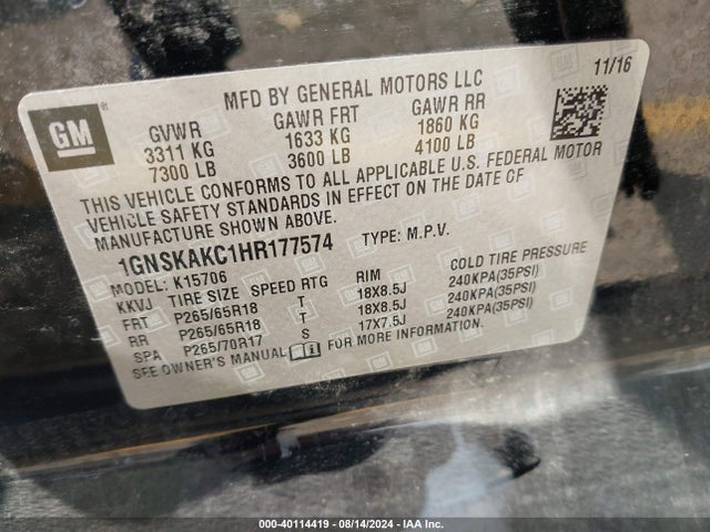 Chevrolet Tahoe Ls 2017 1GNSKAKC1HR177574 Image 9