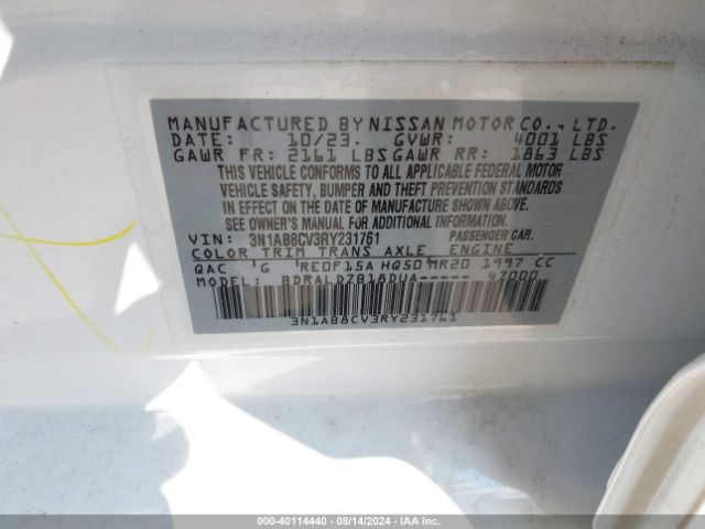 3N1AB8CV3RY231761 Nissan Sentra Sv Xtronic Cvt