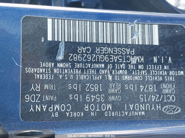 KMHCT5AE9GU262982 Hyundai ACCENT SE