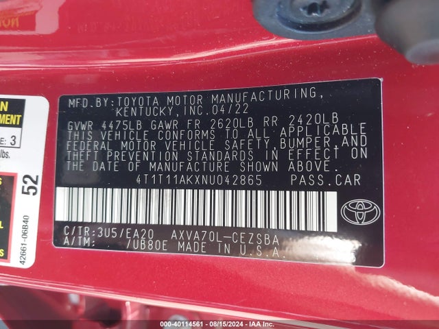 Toyota CAMRY SE 2022 4T1T11AKXNU042865 Image 9