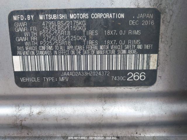 JA4AD2A33HZ024372 Mitsubishi Outlander Es