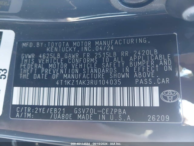 4T1KZ1AK3RU104035 Toyota Camry Trd V6