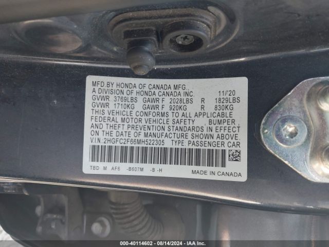 2HGFC2F66MH522305 Honda Civic Lx