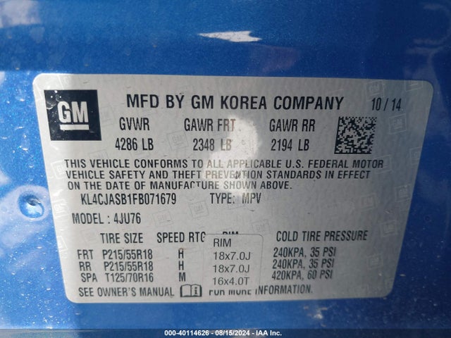 KL4CJASB1FB071679 Buick Encore