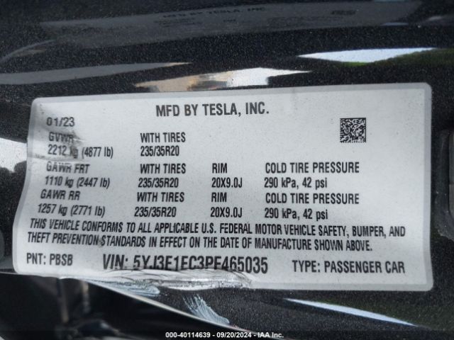 5YJ3E1EC3PF465035 Tesla Model 3 Performance Dual Motor All-wheel Drive