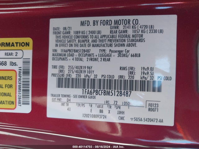 Ford Mustang Gt Premium Fastback 2021 1FA6P8CF8M5128487 Image 9