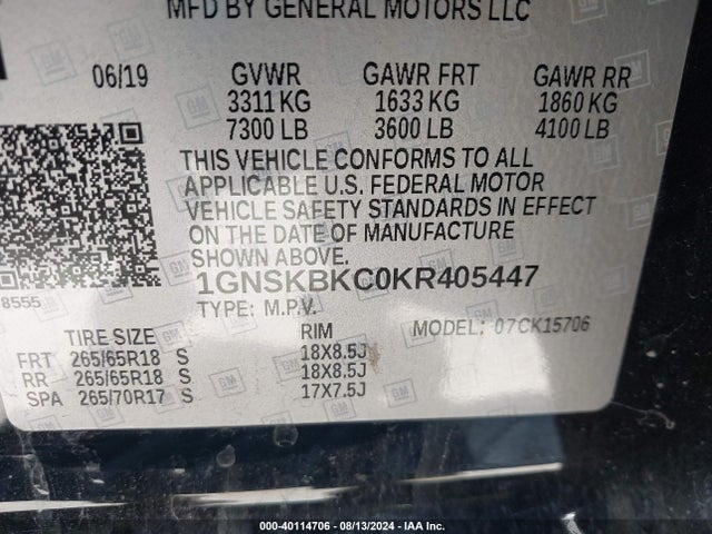 Chevrolet Tahoe Lt 2019 1GNSKBKC0KR405447 Image 9