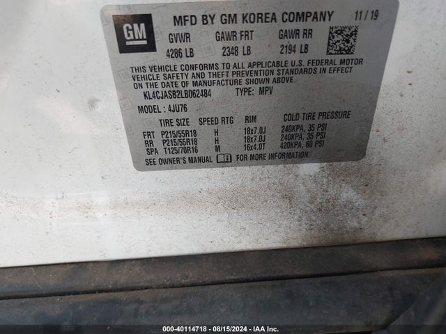 Buick Encore Fwd Preferred 2020 KL4CJASB2LB062484 Image 9
